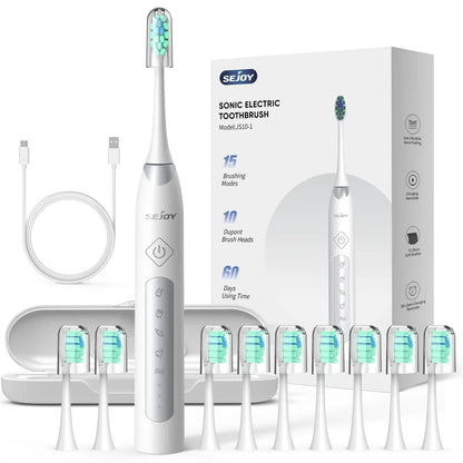 SEJOY Oral Cleaning Personal Sonic Electric Toothbrush Care Appliances IPX7 5 Modes Smart Rechargeable Toothbrush WHITE