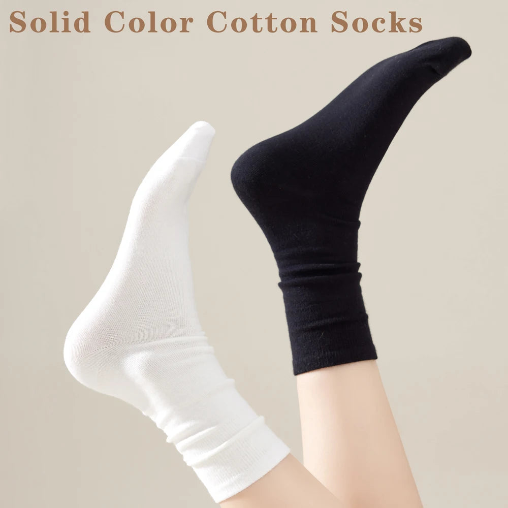 Seamless Cotton Mid Crew Socks Women Breathable Retro