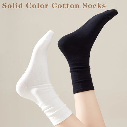 Seamless Cotton Mid Crew Socks Women Breathable Retro