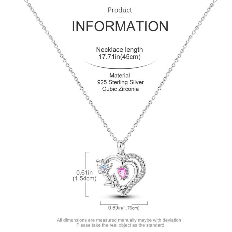 925 Sterling Silver Firefly Heart Zircon Pendant Necklace for Women Anniversary Birthday Gifts KTN042