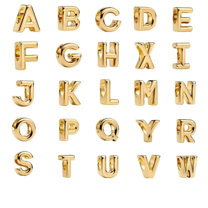 925 Sterling Silver Alphabet Beads Charm Set A to Z with Zircon for DIY Jewelry Making