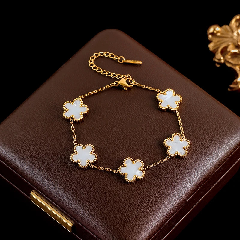 Ganemly 316L Stainless Steel Four Color Five Leaf Clover Flower Jewelry Set for Women
