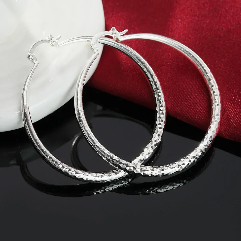 Sterling Silver 5CM Circle Hoop Earrings Elegant Women's Fashion Jewelry for Weddings and Holidays