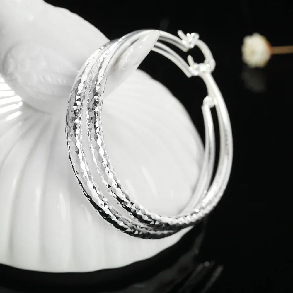 Sterling Silver 5CM Circle Hoop Earrings Elegant Women's Fashion Jewelry for Weddings and Holidays