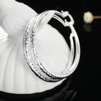 Sterling Silver 5CM Circle Hoop Earrings Elegant Women's Fashion Jewelry for Weddings and Holidays