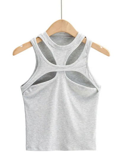 Girls Hollow Knit Tank Top Asymmetrical Round Neck Summer