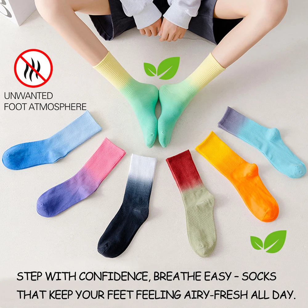 Tie Dye Gradient Mid Calf Crew Socks Unisex Breathable