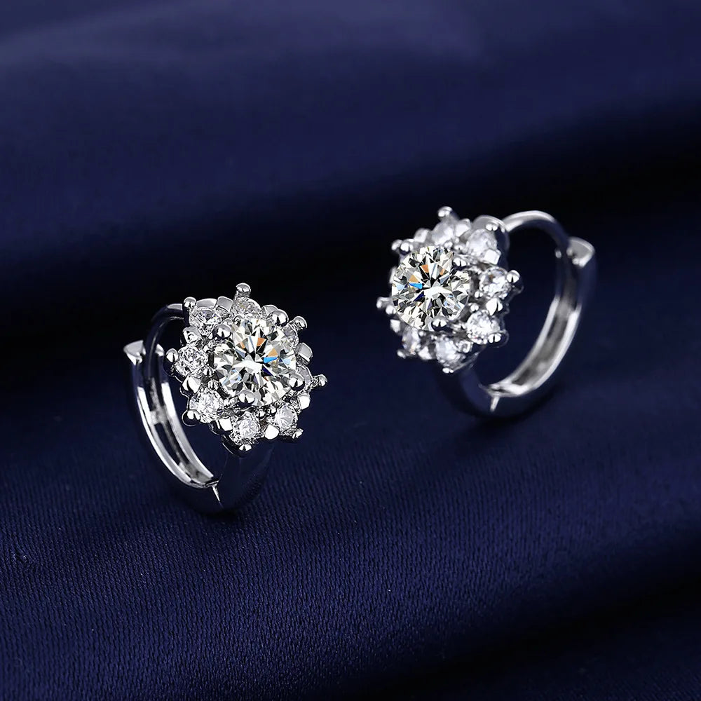 Sterling Silver CZ Crystal Plant Stud Earrings for Women and Teens
