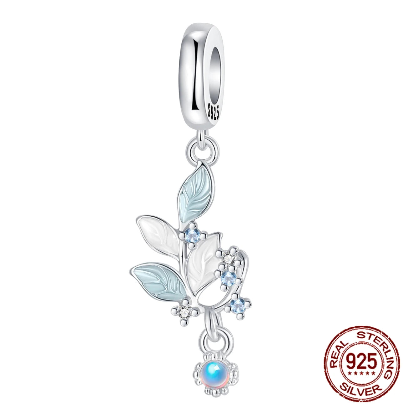 925 Sterling Silver Light Blue Leaf Charm Pendant For Women