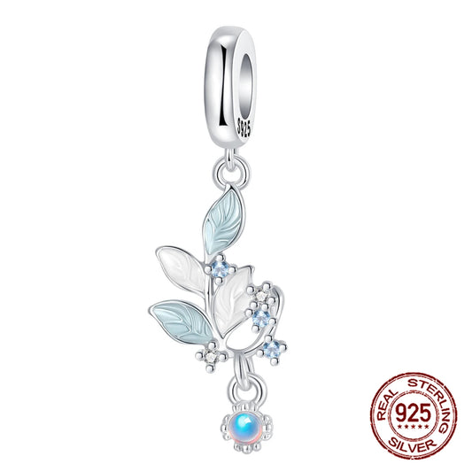 925 Sterling Silver Light Blue Leaf Charm Pendant For Women