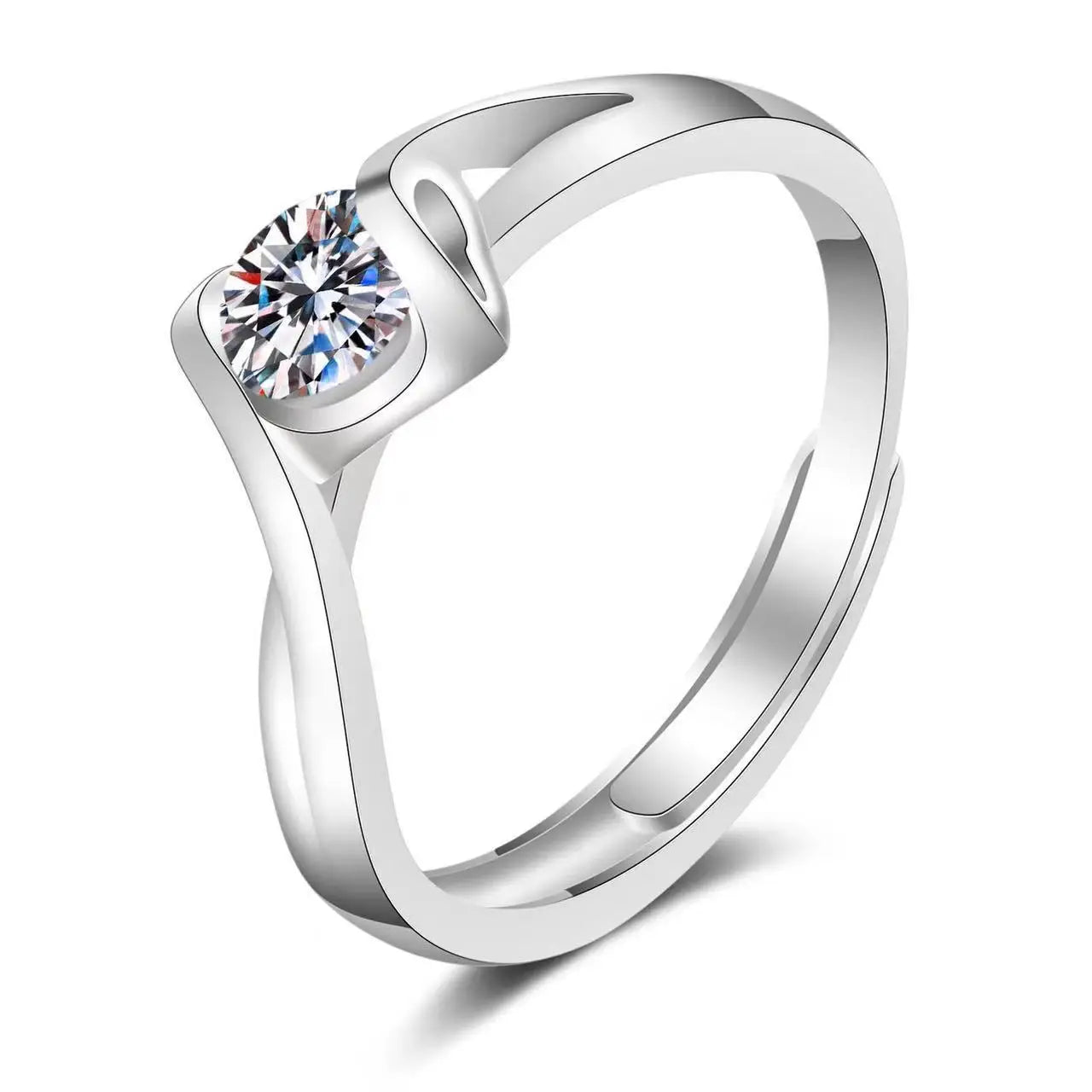 Elegant 925 Sterling Silver Heart Zircon Adjustable Ring for Women