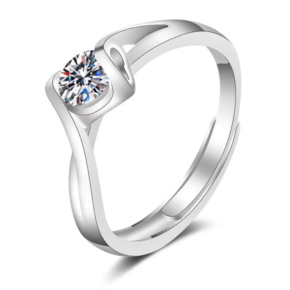 Elegant 925 Sterling Silver Heart Zircon Adjustable Ring for Women