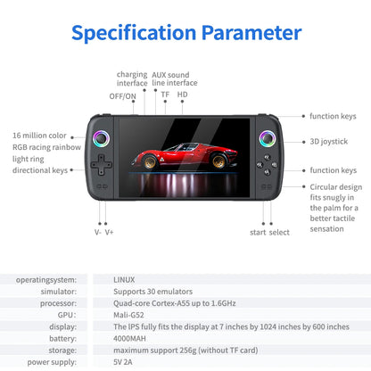 7 Inch Big Screen M27 Portable Retro Handheld Game Console 1024x600 Display Linux EmuElec Support Mini HDMI Over 20000 Games 3000mAh Battery Expandable To 256GB