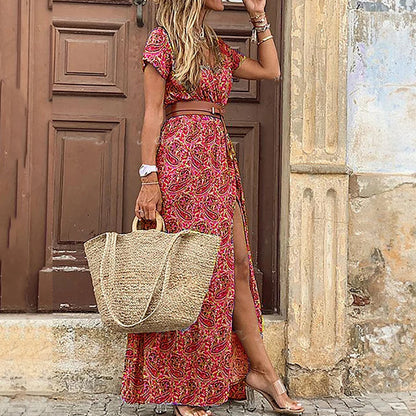 Long Dress for Women 2025 Summer Beach Bohemian Maxi Dress D