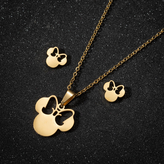 Elegant Stainless Steel Animal Necklace for Women - Rabbit Charm and Paw Print Design