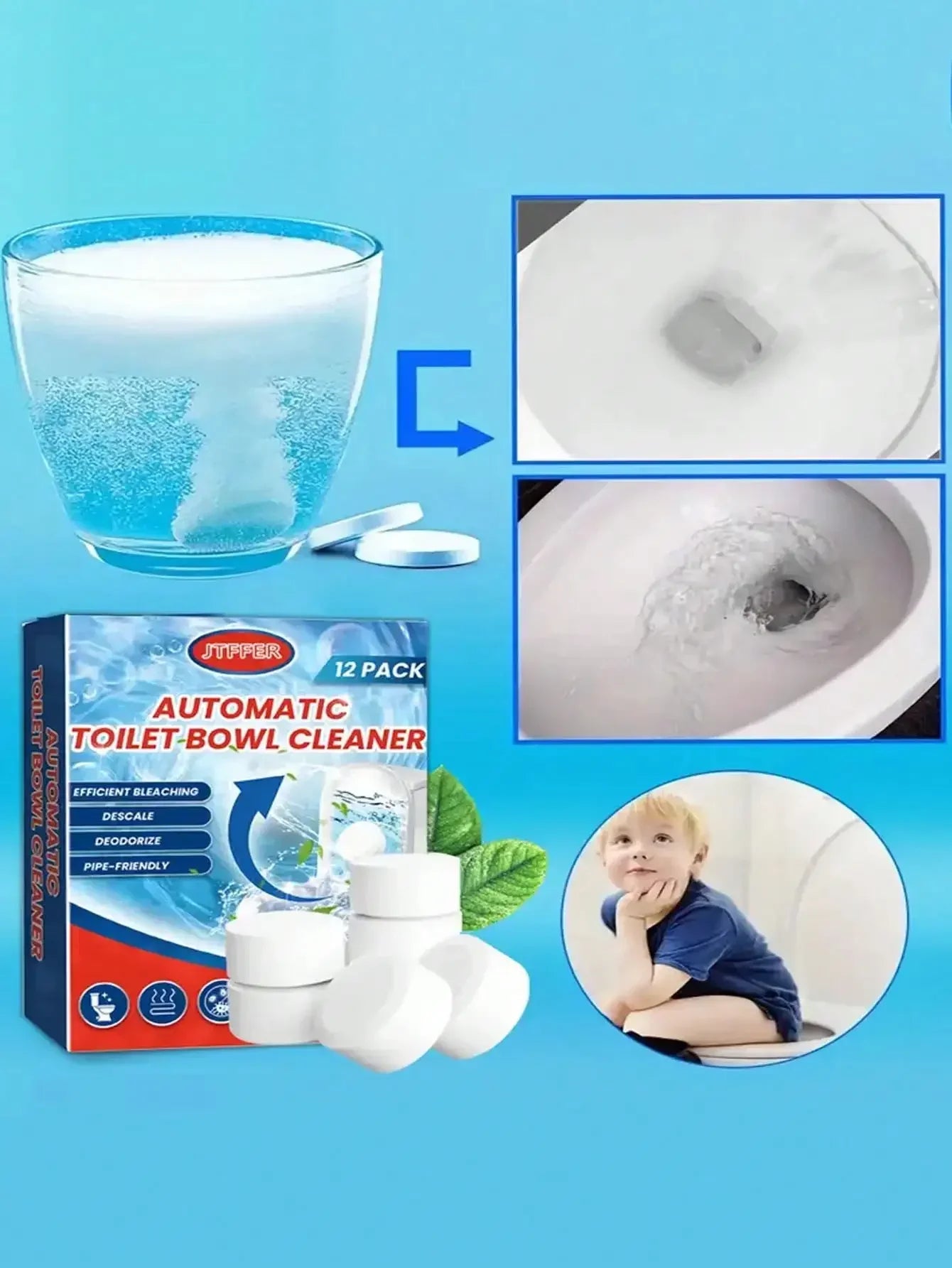 12PS Toilet Cleaner Powerful Water Scum Remover Tablet