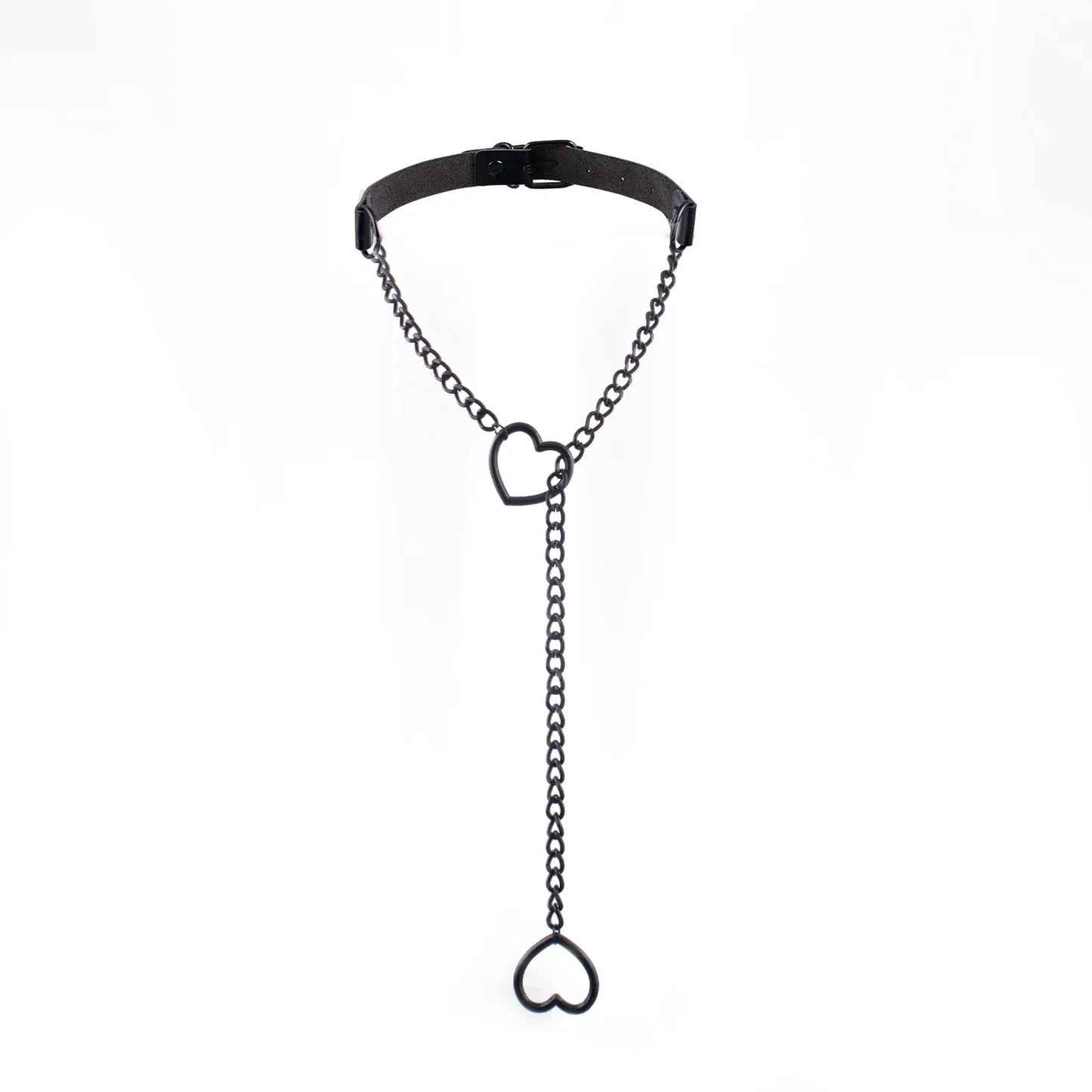 Heart Slip Chain Y Necklace Black Leather Choker for Women black color