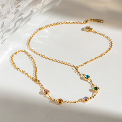 Youthway 18K Gold Plated Zircon Finger Chain Bracelet for Women - Waterproof Stainless Steel Fashion Jewelry 2024