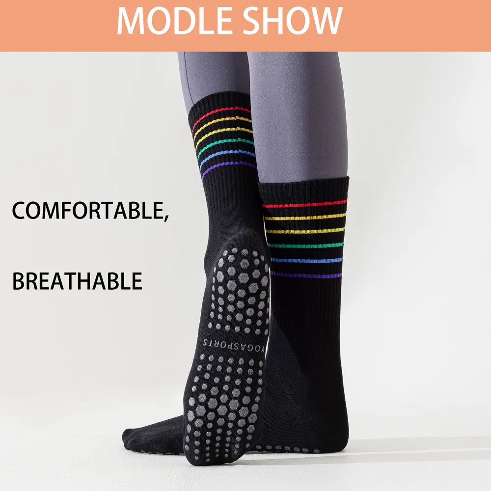 3 Pairs Color Stripe Breathable Yoga Socks Anti Slip