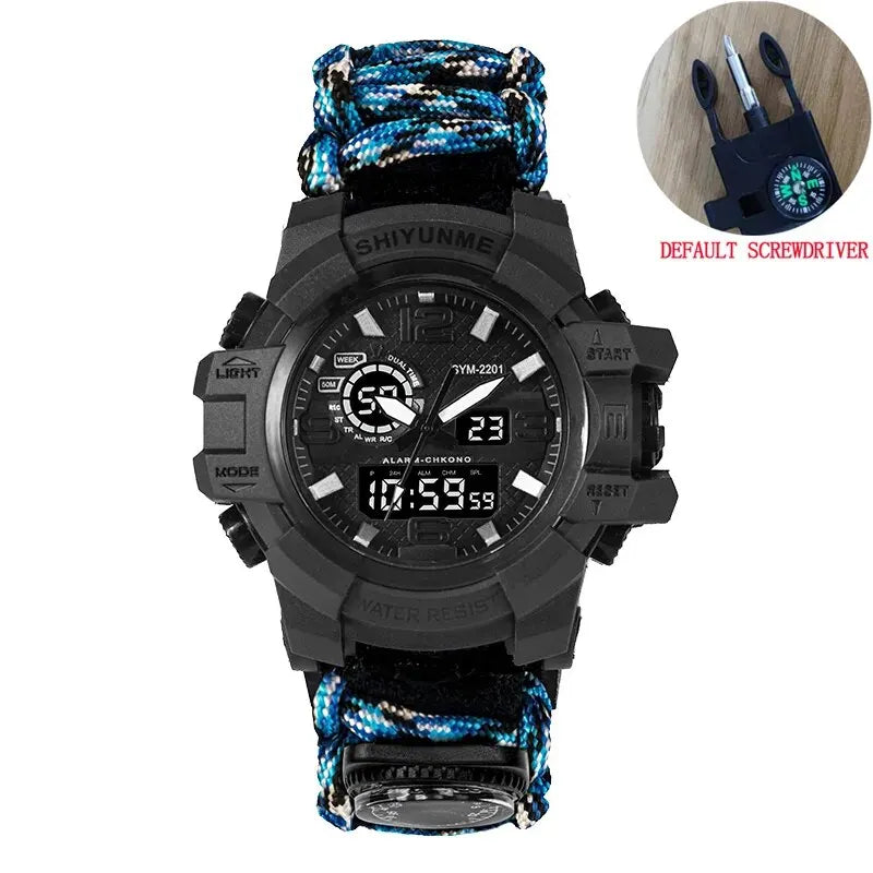 Outdoor Survival Watch Multifunctional Waterproof Tactical Bracelet Black blue No
