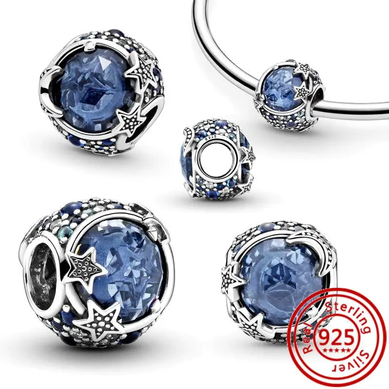 925 Silver Galaxy Charms Bracelet with Starry Sky Beads and Planetary Motifs