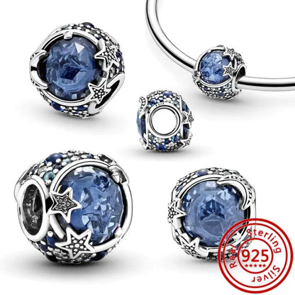925 Silver Galaxy Charms Bracelet with Starry Sky Beads and Planetary Motifs