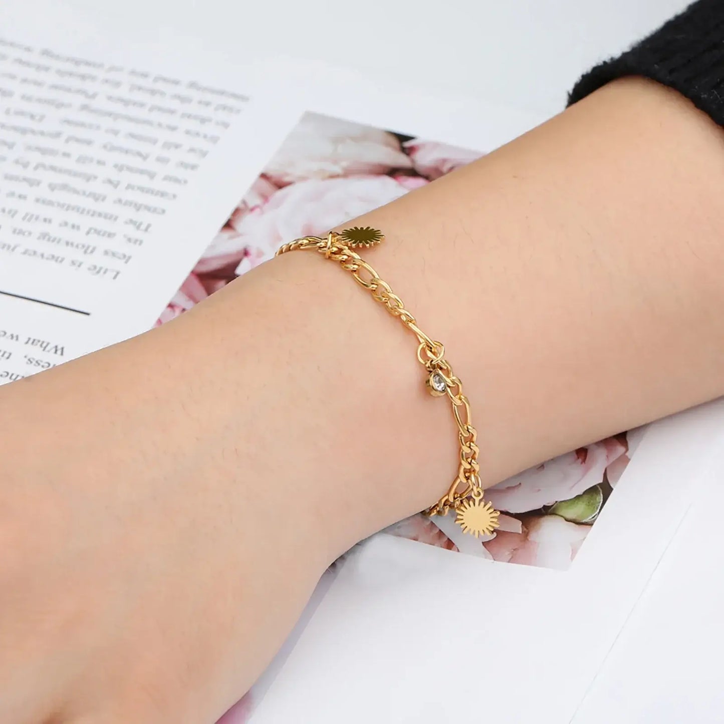 Skyrim Sun Zircon Charm Bracelet for Women - Stainless Steel Fashion Jewelry