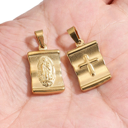 Vintage Stainless Steel Madonna Cross Charms for DIY Jewelry Making - Set of 5
