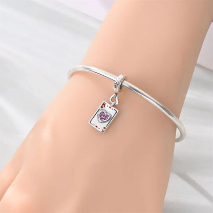 Original 925 Sterling Silver Playing Card Charms Pendant Poker Joker Hearts Spades Crown Bead Jewelry for Bracelets and Necklaces
