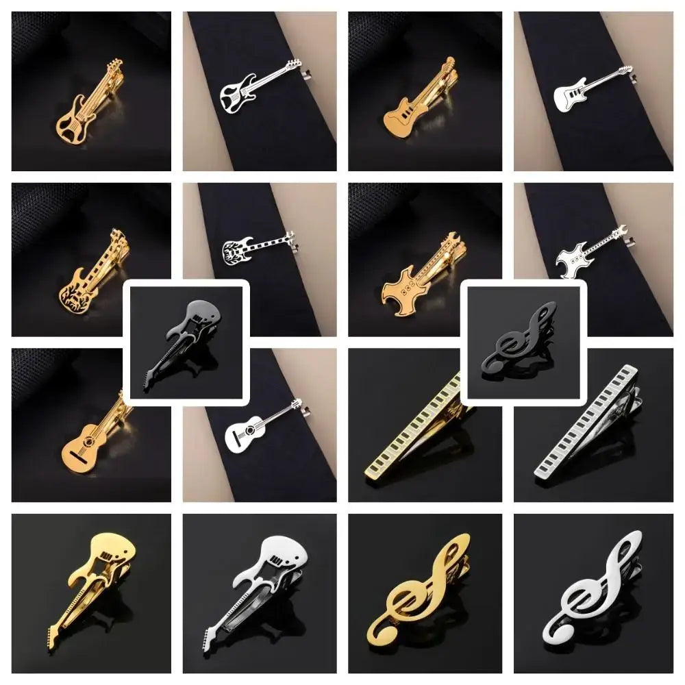 Creative Treble Clef Guitar Tie Clip for Men Titanium Steel Music Accessory