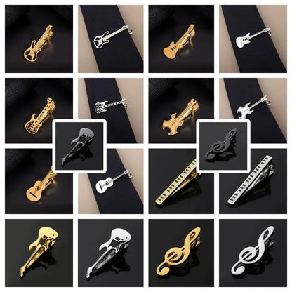Creative Treble Clef Guitar Tie Clip for Men Titanium Steel Music Accessory