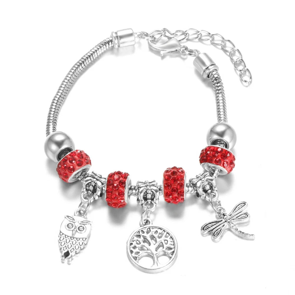 Elegant Heart Lock Charm Beaded Bangle Adjustable Snake Chain Bracelet for Women
