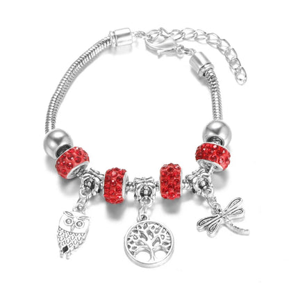 Elegant Heart Lock Charm Beaded Bangle Adjustable Snake Chain Bracelet for Women
