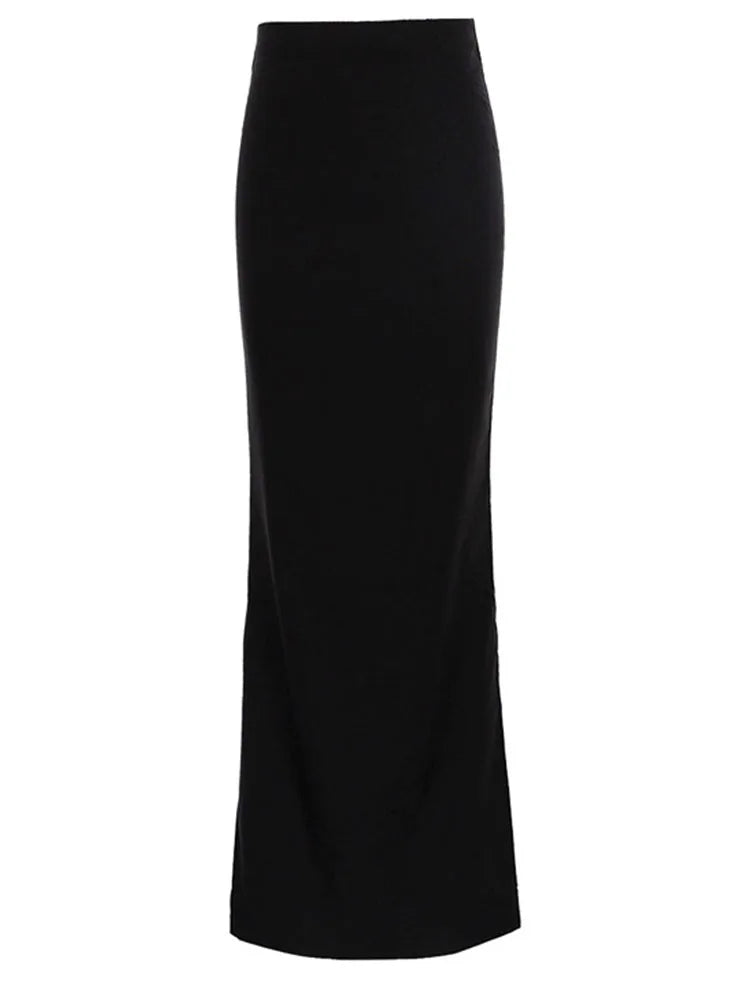 Black High Waist Long Maxi Skirt For Women Seamless Elegant
