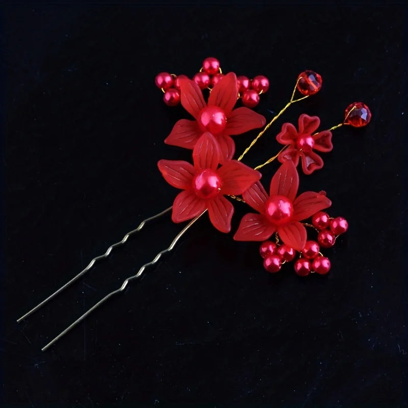 Elegant Pearl Rhinestone Flower Hair Pins for Women Wedding Accessories