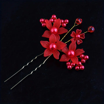Elegant Pearl Rhinestone Flower Hair Pins for Women Wedding Accessories