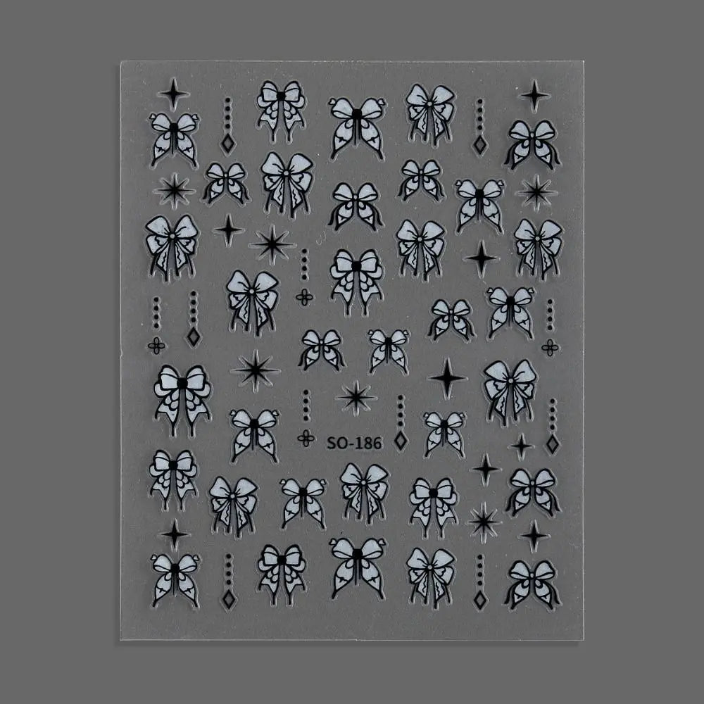 Elegant Black White Floral 3D Nail Art Stickers - Charming Petal Adhesive for DIY Manicure