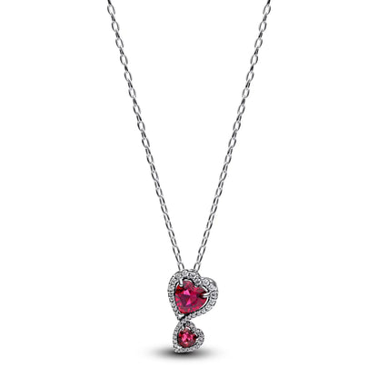 925 Sterling Silver Necklace with Colorful Bow Tie and Red Heart Zircon Pendant Classic Fashion Charm for Women