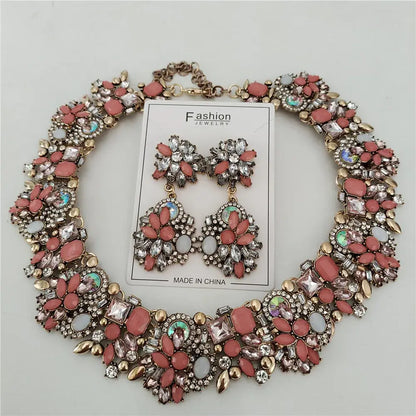 Indian Ethnic Crystal Rhinestone Necklace Earrings Set for Bridal 2024 Jelly Pink Sets