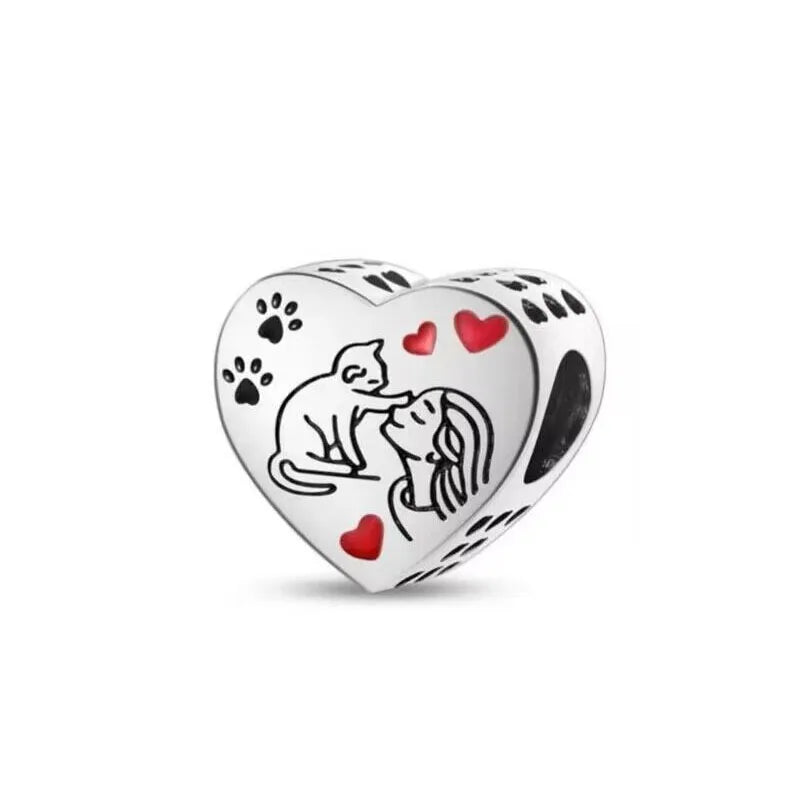 Exquisite 925 Silver Cat Claw Pendant Beads with Safety Chain for European Bracelets B4589