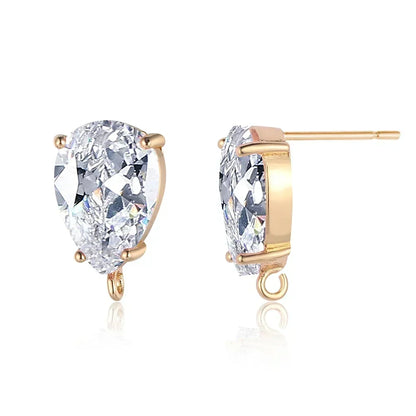Elegant Copper Crystal Waterdrop Stud Earring Findings Set - 10 Piece Birthday Stone Jewelry Clasps