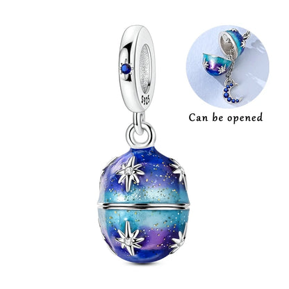 925 Sterling Silver Love Starry Sky Cat Paw Charms Beads