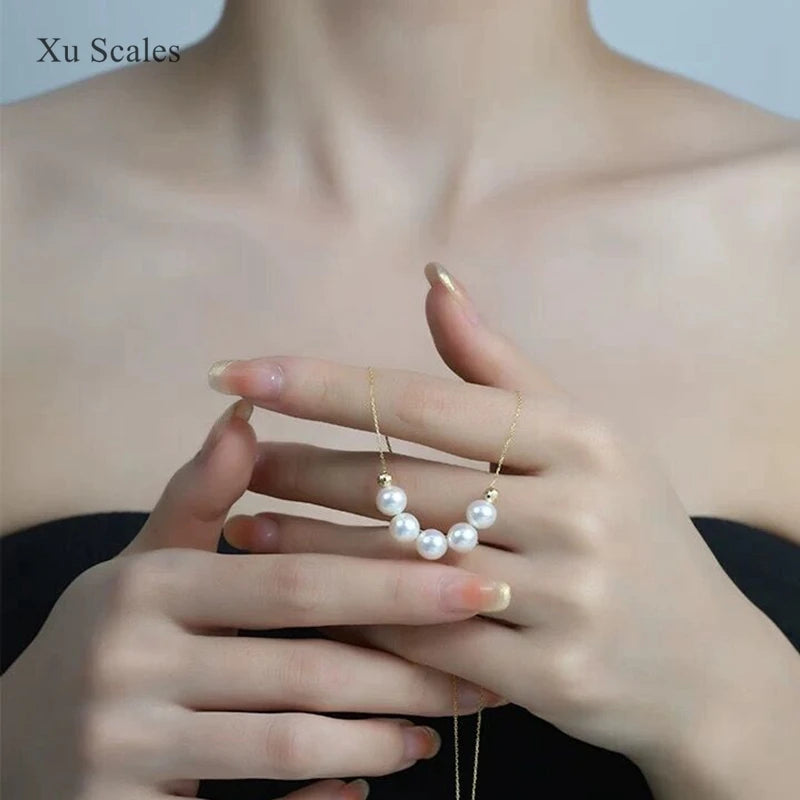 S925 Sterling Silver Necklace with Natural Freshwater AKOYA Pearl Smile Design Collar Chain