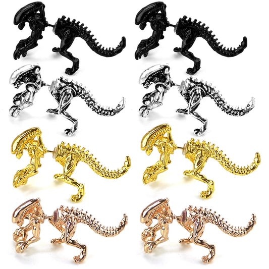 Alien Dinosaur 3D Black Stud Earrings for Women Unique Animal Jewelry Gifts