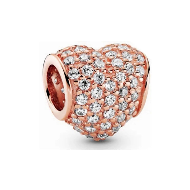 Sparkling Intertwined Love Hearts Charm Beads for 925 Sterling Silver Bracelet