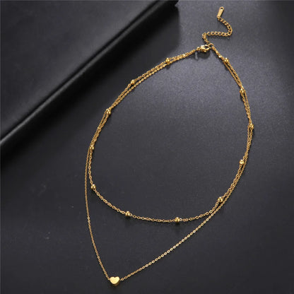 Skyrim Tiny Heart Choker Necklace Stainless Steel Double Layered Beads Chain Aesthetic Jewelry Gift for Women