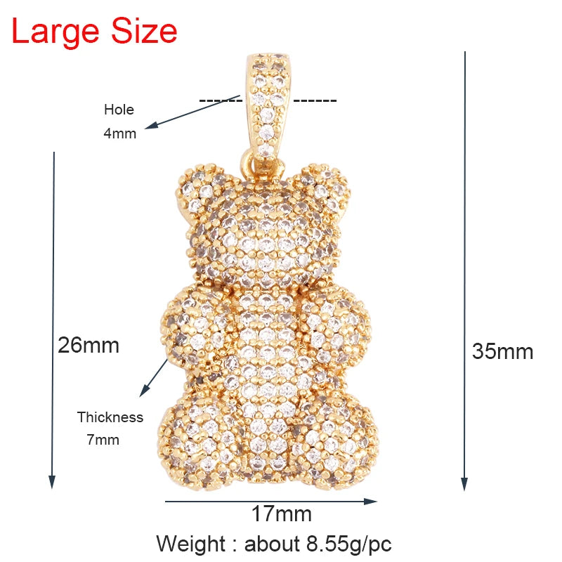 Cute Gold Bear Charm Pendant with Pearl Cubic Zirconia for Jewelry Making Supplies