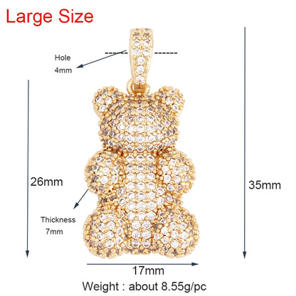 Cute Gold Bear Charm Pendant with Pearl Cubic Zirconia for Jewelry Making Supplies