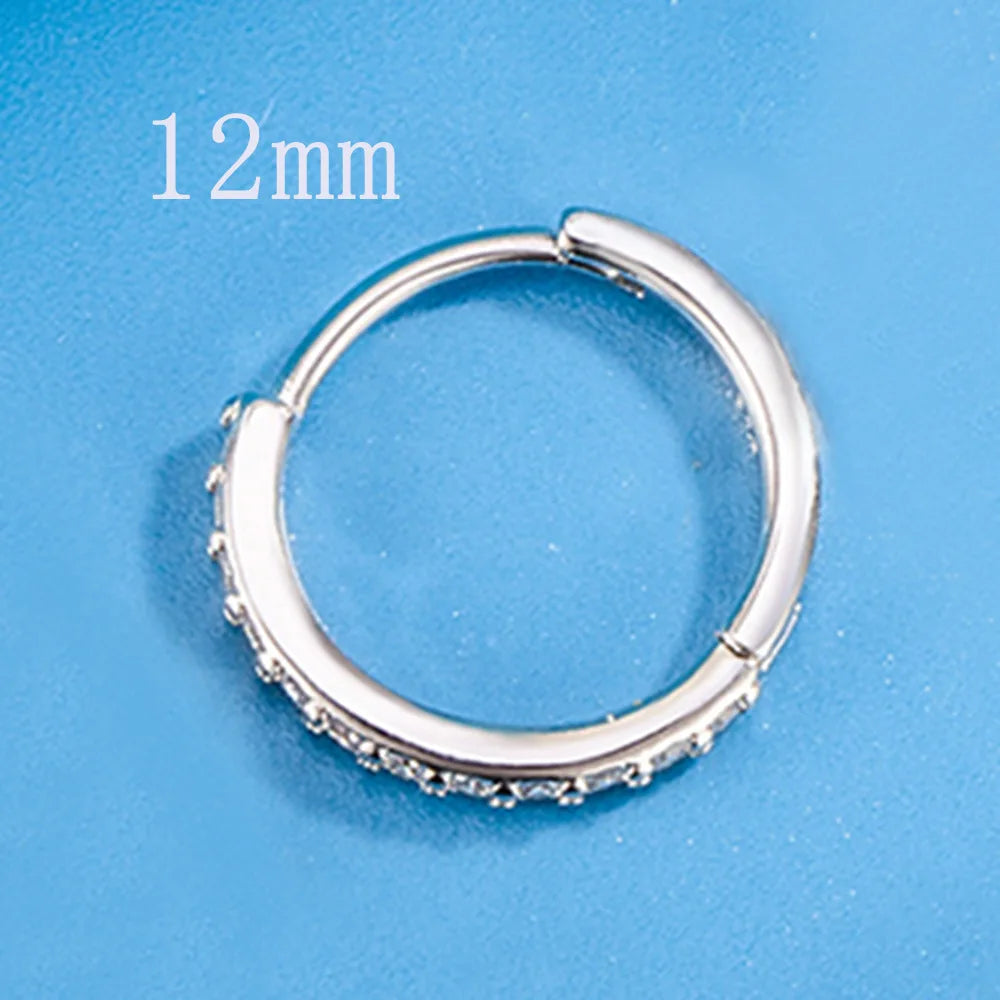 925 Sterling Silver Zircon Hoop Earrings For Women Wedding Engagement Luxury Jewelry Sizes 8 12 16 20mm