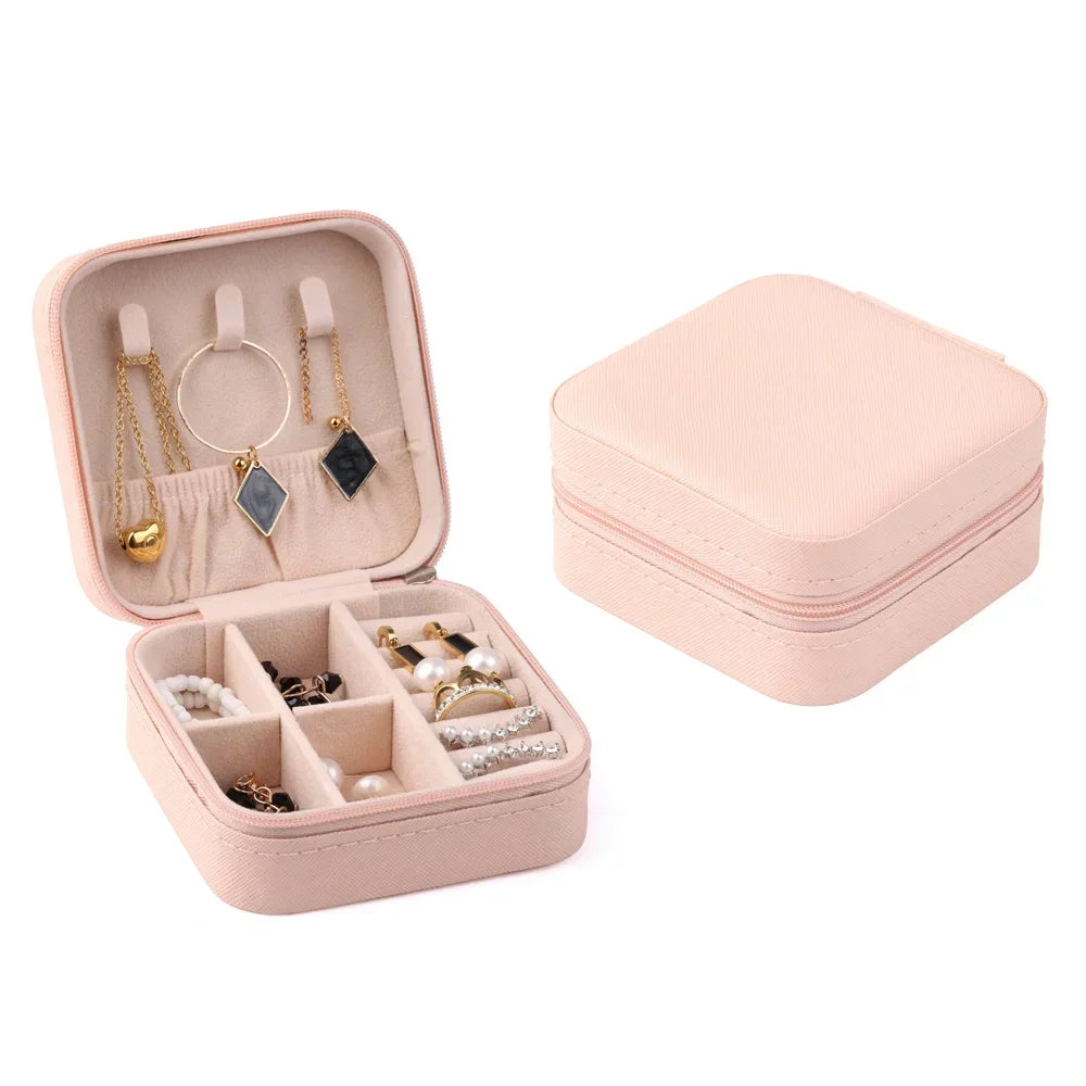 Travel Jewelry Organizer PU Leather Case for Earrings, Necklaces, Rings Pink G961C